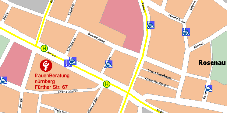 Lageplan der frauenBeratung in Nürnberg, Gostenhof